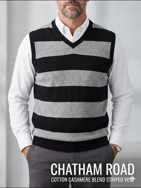 Chatham Road Cotton Cashmere Striped Sweater Vest - Men’s XL